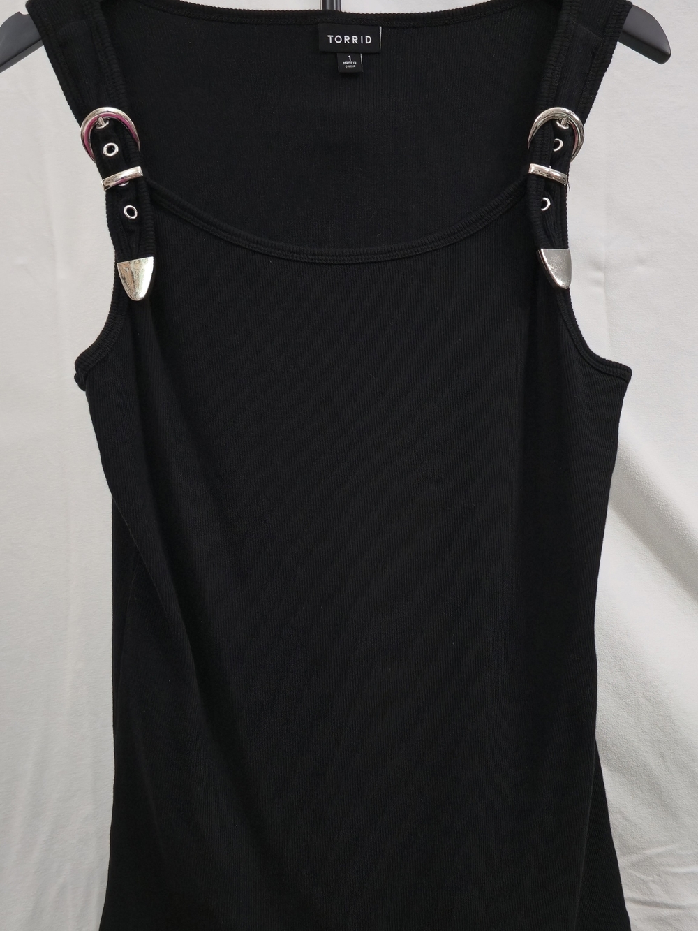 torrid Black Ribbed Tank with Silver Buckle Strap Accents